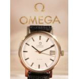 Omega De Ville Automatic 9 carat gold gentleman's wristwatch, the signed silver dial with baton