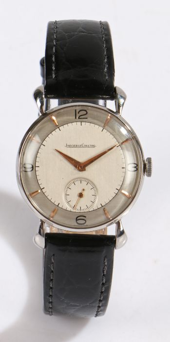Jaeger Le Coultre stainless steel gentleman's wristwatch, case no. 408905, the signed silver dial