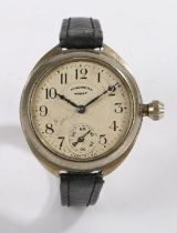 Ingersoll Wrist trench style gentleman's wristwatch, the signed white dial with Arabic markers,