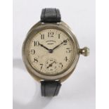 Ingersoll Wrist trench style gentleman's wristwatch, the signed white dial with Arabic markers,