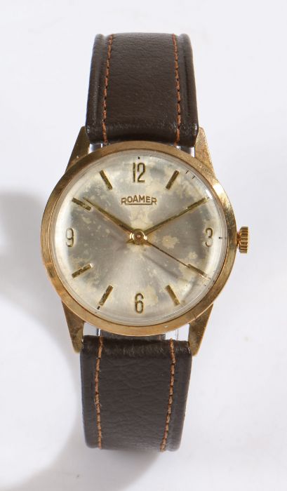 Roamer 9 carat gold gentleman's wristwatch, the signed silver dial with baton markers and Arabic