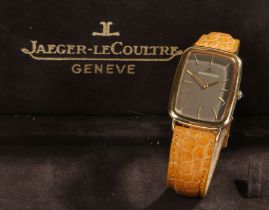 Jaeger-Le-Coultre 18 carat gold gentleman's wristwatch, the signed grey dial with baton markers, the