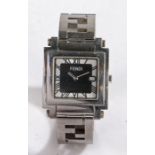 Fendi stainless steel gentleman's wristwatch, model no. 075-6000G-924, the signed black dial with