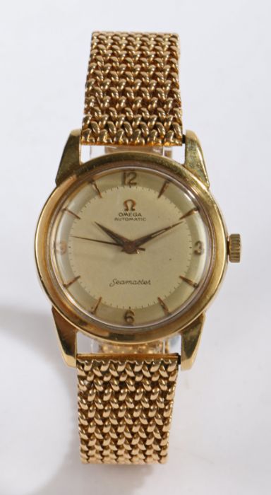 Omega Seamaster 18 carat gold gentleman's wristwatch, the signed cream dial with baton markers,