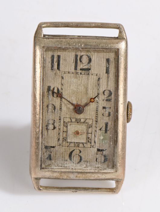 Buren Grand Prix Art Deco style silver gentleman's rectangular wristwatch, the engine turned dial