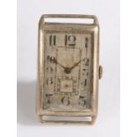 Buren Grand Prix Art Deco style silver gentleman's rectangular wristwatch, the engine turned dial