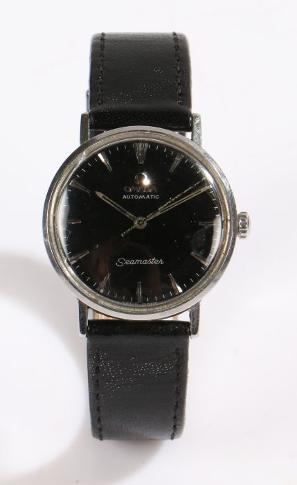 Omega Seamaster Automatic stainless steel gentleman's wristwatch, the signed black dial with pointed