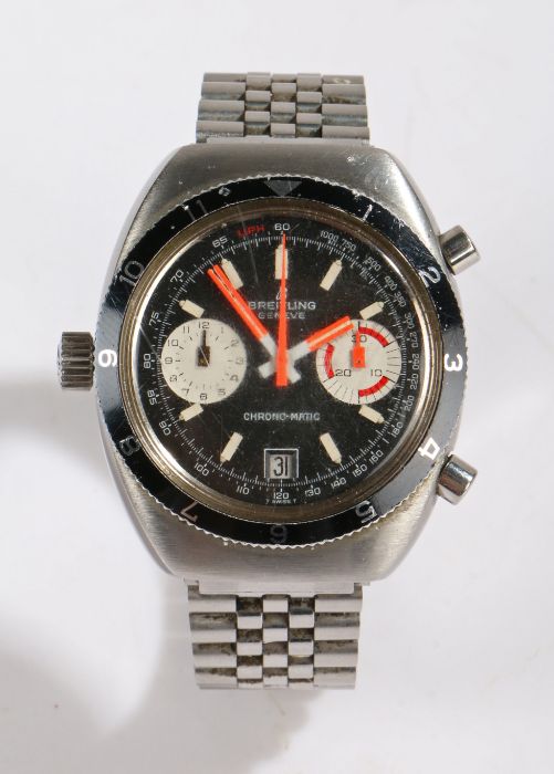 Breitling Chrono-Matic gentleman's stainless steel wristwatch, the signed black dial with baton - Image 2 of 2