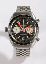 Breitling Chrono-Matic gentleman's stainless steel wristwatch, the signed black dial with baton