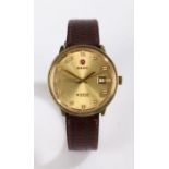 Rado Cosmo-Travel V202 gentleman's gilt cased wristwatch, ref. 11851, the signed gilt dial with