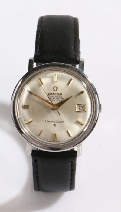 Omega Constellation stainless steel gentleman's wristwatch, circa 1977, the signed silver dial