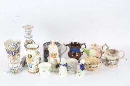 Collection of porcelain to include a copper lustre jug, a large Chinese blue and white mug,