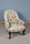 Late Victorian mahogany armchair, with floral button back upholstery, 88cm high