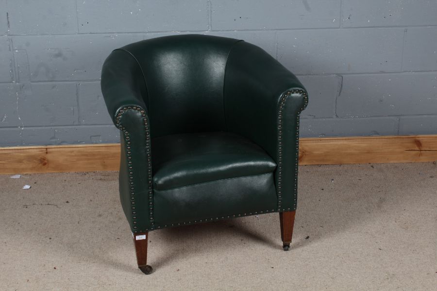 19th/20th century leather upholstered tub chair, the chair upholstered in green leather with