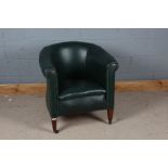 19th/20th century leather upholstered tub chair, the chair upholstered in green leather with