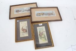 Four Cashs silk pictures, The Rocket 1830, Street Scene 1842, Otter and Hare all framed and