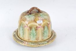 Victorian cheese dish and cover, with a yellow and green ground decorated with floral design, 30cm