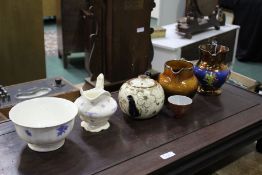 Victorian and later pottery and porcelain, to include a copper lustre jug, white glazed cream jug
