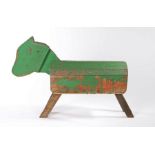 Mid 20th Century primitive child's toy horse, the top of the naïve body and head painted in green,