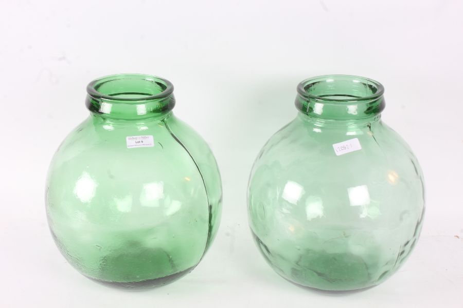 Pair of green glass Carboys, 30cm high