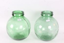 Pair of green glass Carboys, 30cm high