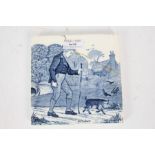 Josiah Wedgwood & Sons tile, depicting a scene of boy and a piglet with October to the bottom AF
