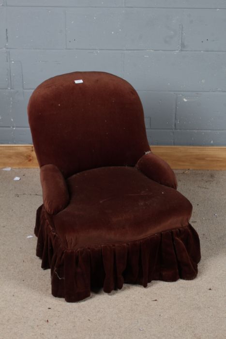 Victorian nursing chair, with brown upholstery and raised on turned legs and castors, 59cm wide - Image 2 of 2
