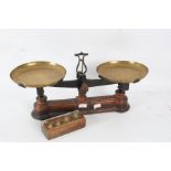 Large set of postal scales with weights, 57cm long