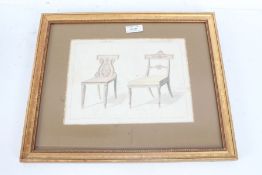 Seven coloured print depicting furniture and interior designs, chairs, tables, drapery etc. all
