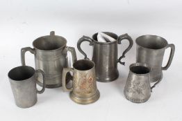Collection of mostly 19th century pewter, to include a loving cup with presentation inscription "St.