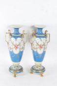 Pair of large 20th century porcelain vases, with blue and white ground with gold accents and