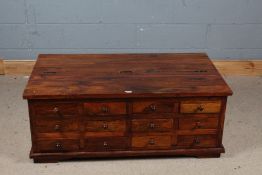 Large 20th century haberdashers cabinet set with twelve drawers, 117cm wide, 66cm deep