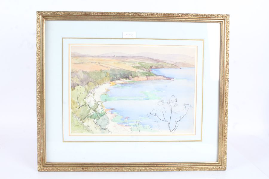 E.L.Hampshire, study of a coastline, signed pencil and watercolour, housed in a gilt glazed frame,