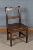 19th Century oak and inlaid single chair, with a shaped top rail with diamond inlay above an