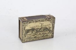 Tin plate matchbox holder, Bryant & Mays Safety Matches, with a scene of Fairfield Works, Bow,