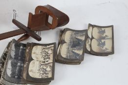 Underwood & Underwood "Perfecscope" stereoscopic viewer, with a collection of slides depicting