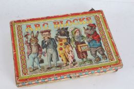 Set of late Victorian ABC Blocks, with animal theme,  housed in original box