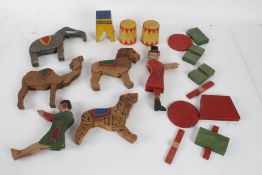 Collection of carved wooden and painted circus figures, with adjustable arms and legs (qty)