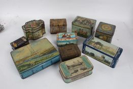 Collection of tins, to include one in the form of a basket, Thorne's Assorted Toffee, an example