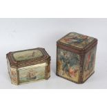 Two Huntley & Palmers biscuit tins, the first with scenes of sailors, 16cm high, the second with