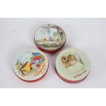 Three Huntley and Palmers biscuit tins, depicting Noddy, Mrs Tiggy-winkle and Winnie the Pooh,