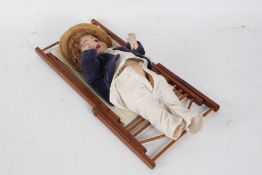 Armand Marseille bisque headed doll, stamped 992, A. 2/10.M., with a dolls folding chair, the doll