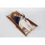 Armand Marseille bisque headed doll, stamped 992, A. 2/10.M., with a dolls folding chair, the doll