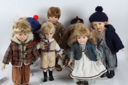 Collection of ten various porcelain headed dolls, to include examples by Leonardo Collection and