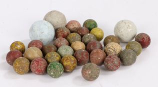 Collection of clay marbles, various colours, with two stoneware/crockery marbles (qty)