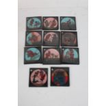 Eleven Victorian glass magic lantern slides, depicting Punch and Judy (11)