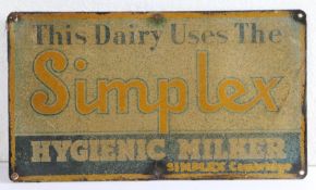 Simplex Hygienic Milker advertising tin sign, 31.5cm wide