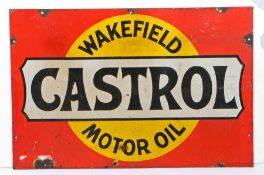 Wakefield Castrol Motor Oil enamel advertising sign, black lettering on a white, yellow and red