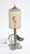 Art Deco style reading lamp, with frosted white and orange cylindrical glass shade above a chrome