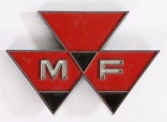 Massey Ferguson chrome badge, on red and black ground, 15cm wide